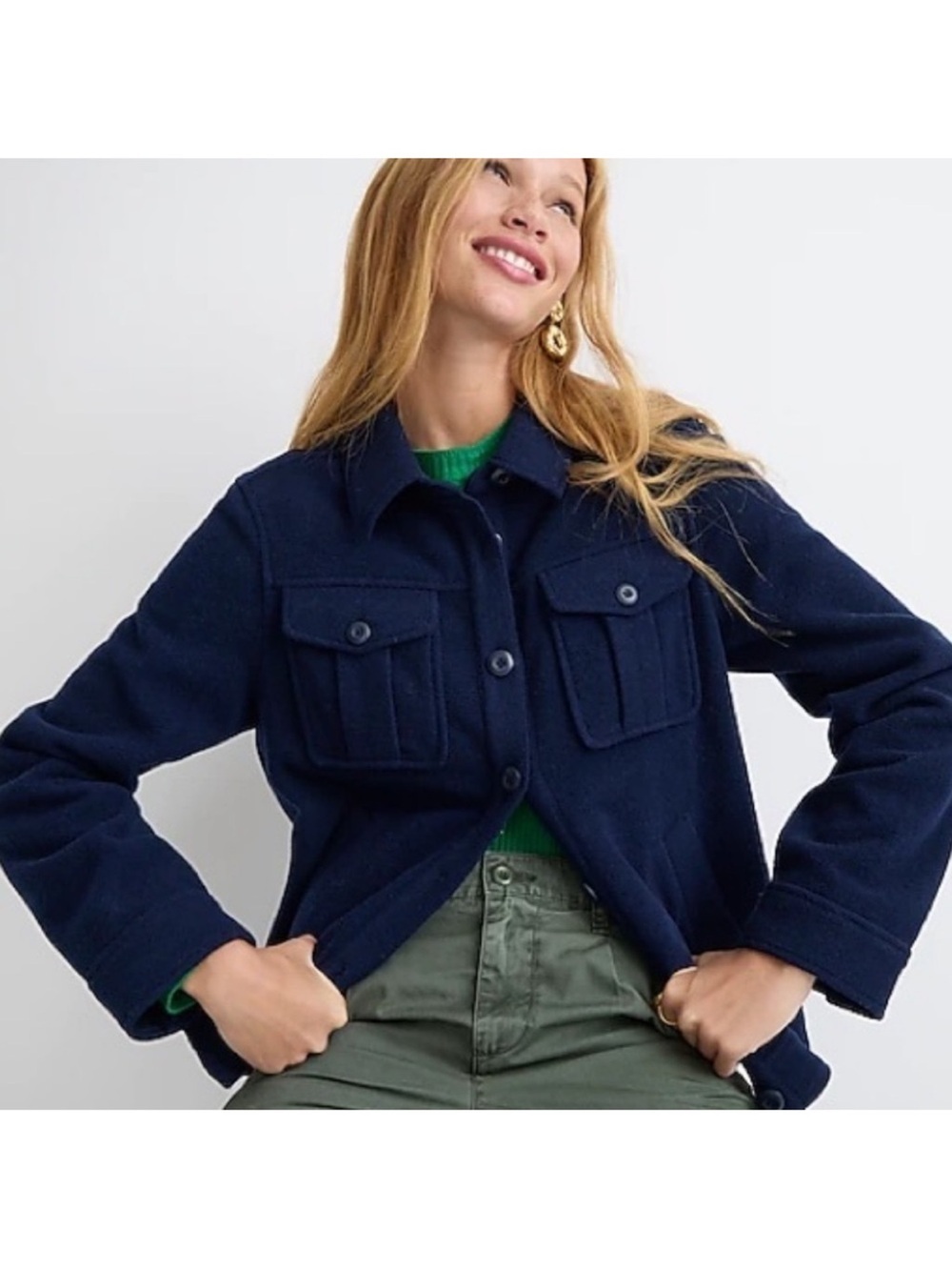 J crew shirt jacket navy blue stretch wool sold out